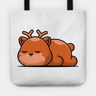 Cute deer sleeping cartoon illustration Tote