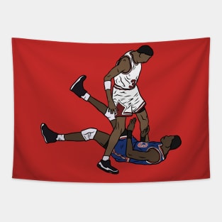 Scottie Pippen Standing Over Patrick Ewing Tapestry