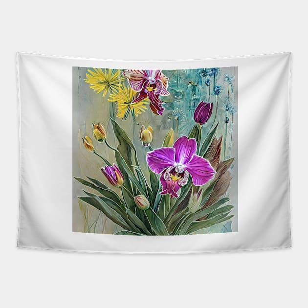 Orchids and other flowers Tapestry by bogfl