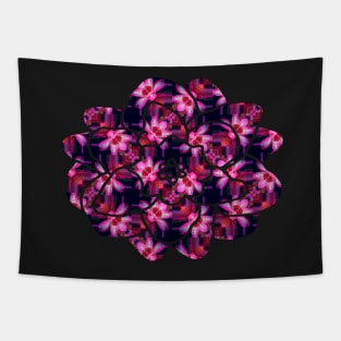 Midnight Flowers - Pretty Pink flowers on Black Pattern Tapestry