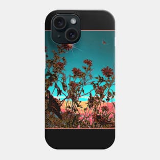 Abstract surreal landscape, flower and butterfly colorful graphic. Phone Case