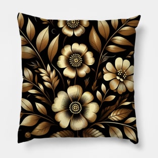 Gold Floral Illustration Pillow