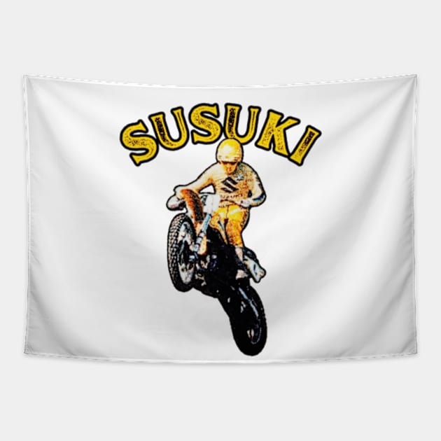 Vintage Motocross Susuki Tapestry by TommySniderArt