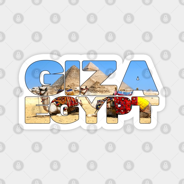 GIZA EGYPT Ancient Pyramids with Camels Magnet by TouristMerch