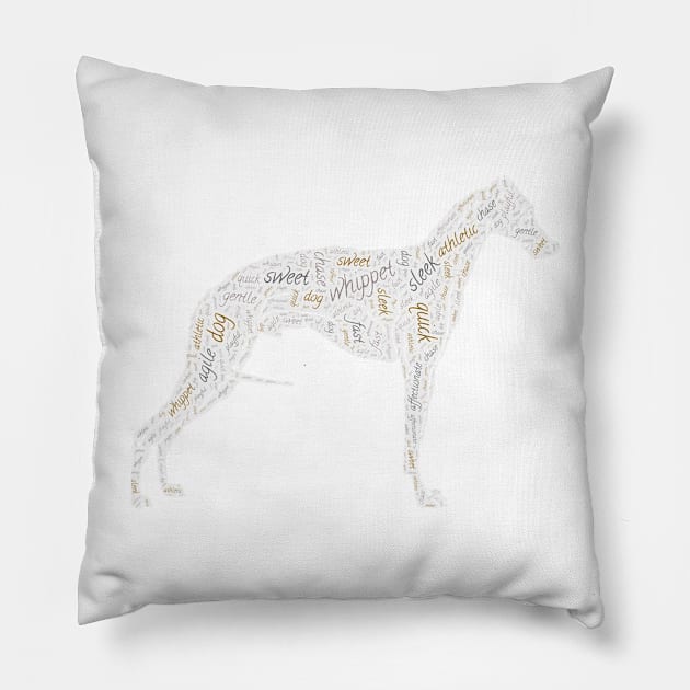 Whippet Wordcloud for Lighter Backgrounds Pillow by WYL - Words You Love