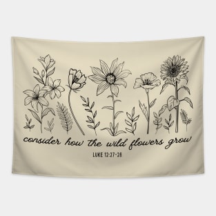 Consider How The Wildflowers Grow - Bible Verse Christian Quote Tapestry