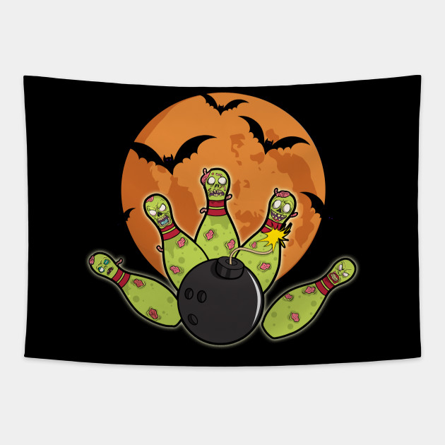 Halloween Bowling Zombie Pins Bats Bowler Gift Bowling Tapestry Teepublic