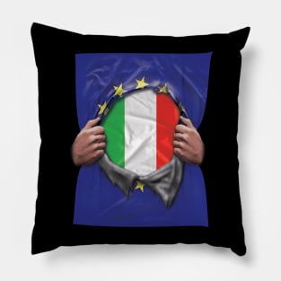 Italy Flag European Union Flag Ripped Open - Gift for Italian From Italy Pillow