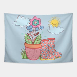 Little wellie garden scene Tapestry