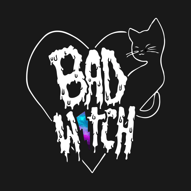 Bad Witch Galaxy Aesthetic Wiccan Halloween Black Cat by Prolifictees