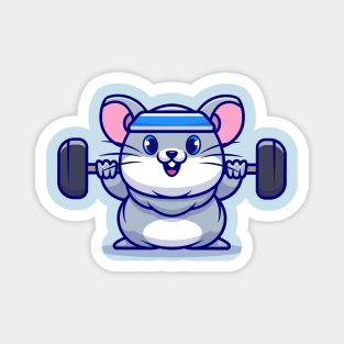 Cute Mouse Lifting Barbell Cartoon Magnet