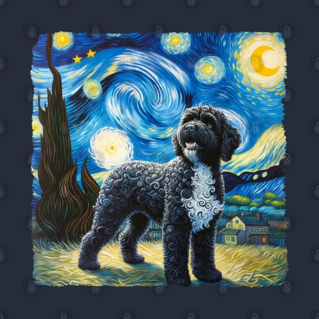 Starry Portuguese Water Dog Dog Portrait - Pet Portrait by starry_night