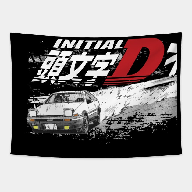 Initial D - Japan Mountain Drift Racing Takumi Fujiwara's Toyota AE86 Deep Forest GT Tapestry by cowtown_cowboy