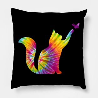 Tie Dye Cat Retro Pattern Pillow