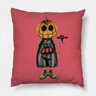 Pumpkin boy with a bat Pillow