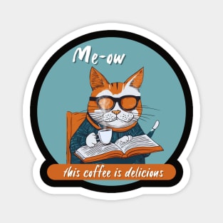 Coffee-loving reading cat Magnet