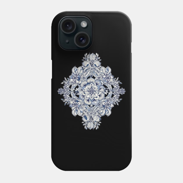 Floral Diamond Doodle in Dark Blue and Cream Phone Case by micklyn