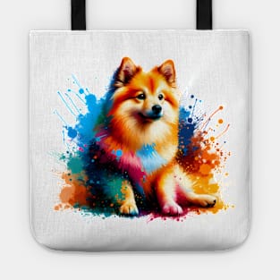 Colorful Norwegian Buhund in Abstract Splash Paint Art Tote