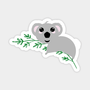 Grey Koala Green Leaves Magnet