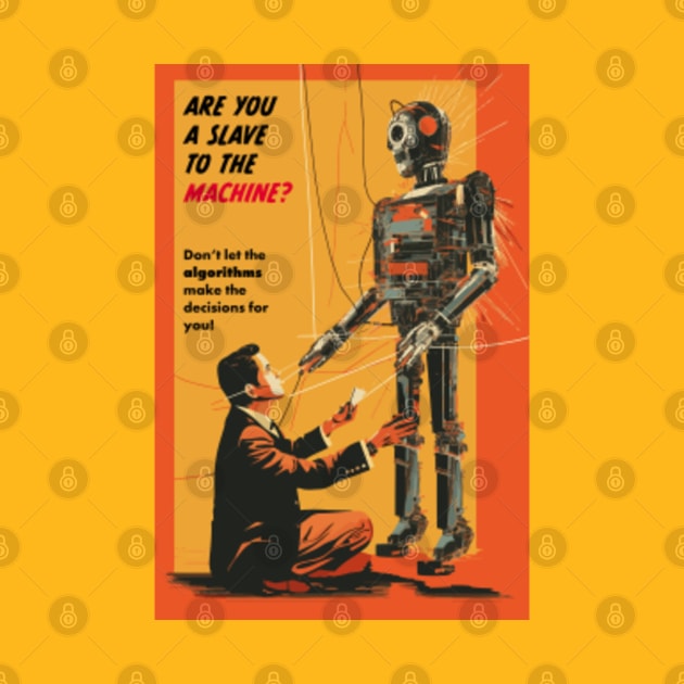 Vintage AI Parody - Are You a Slave to the Machine - Gouache Painting - Humorous WW2-style Art - AI Fear Satire by VEKULI