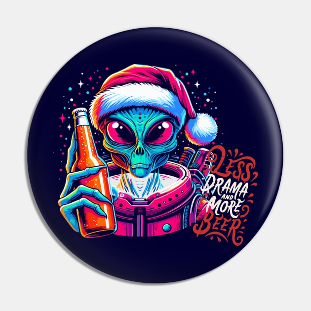 Galactic Santa Alien Toasting Holiday Cheers Pin by WEARWORLD