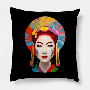 Colorful Japanese geisha head design Pillow