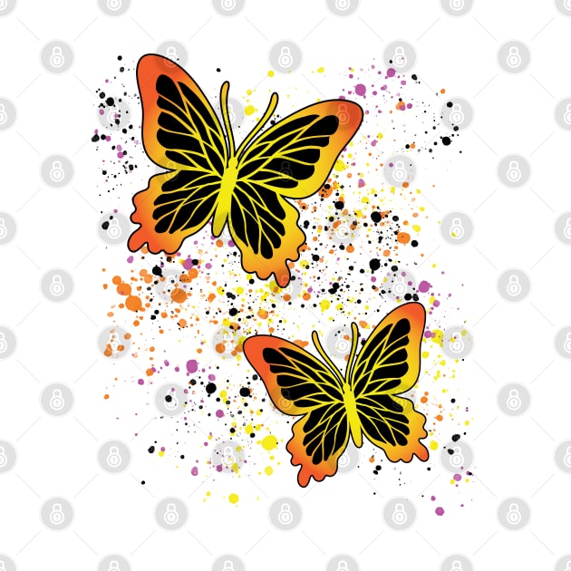 Beautiful Butterflies with Colorful Splatters by Designs by Darrin