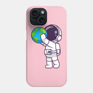 Cute Astronaut Holding Earth Globe Cartoon Phone Case