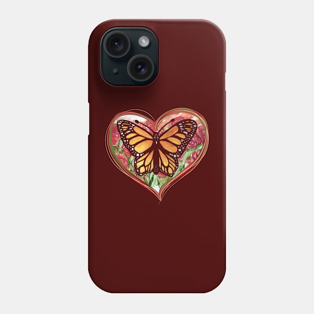 Monarch Butterfly Heart Phone Case by bubbsnugg