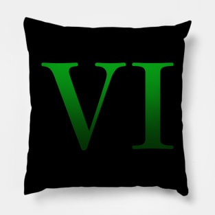 Green Roman Numeral 6 VI Pillow