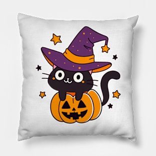 Pumpkin Cat,Black Cat Art Pillow