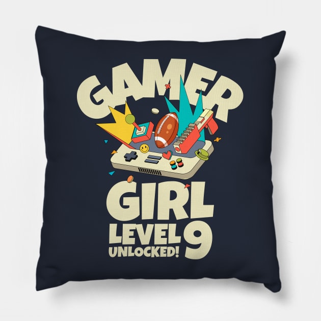Gamer Girl Level 9 Unlocked! Pillow by Issho Ni