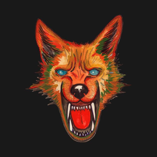 Angry colorful fox wolf by deadblackpony