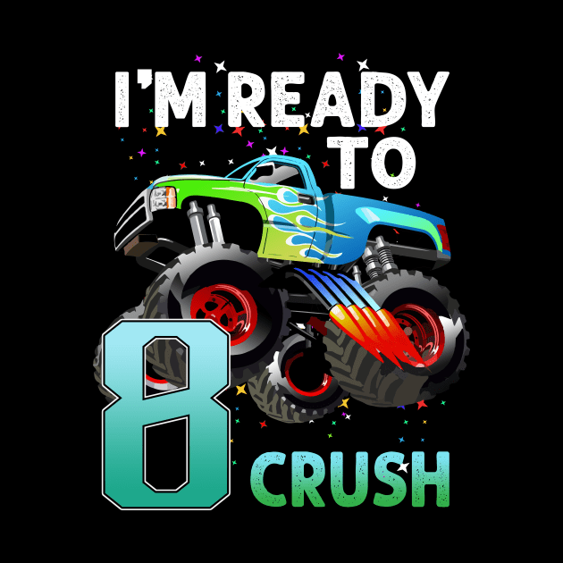 Kids 8th Birthday Boy Shirt 8 Year Old Monster Truck Car by GillTee