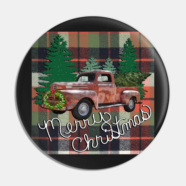 Christmas Red Truck Tree Vintage Traditional Merry Christmas Gifts Pin by tamdevo1