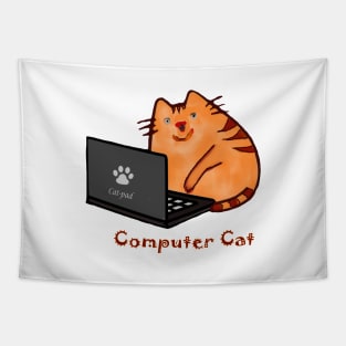 Cute Laptop Cat Computer Programmer Tapestry