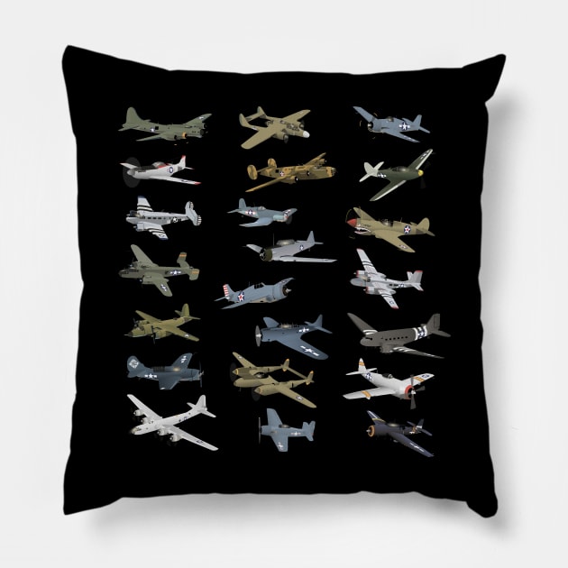 Various American WW2 Airplanes Pillow by NorseTech