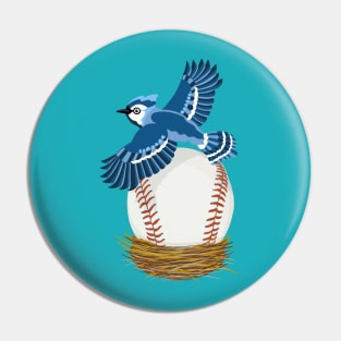 Play Ball! Blue Jay Baseball Egg in Nest Pin