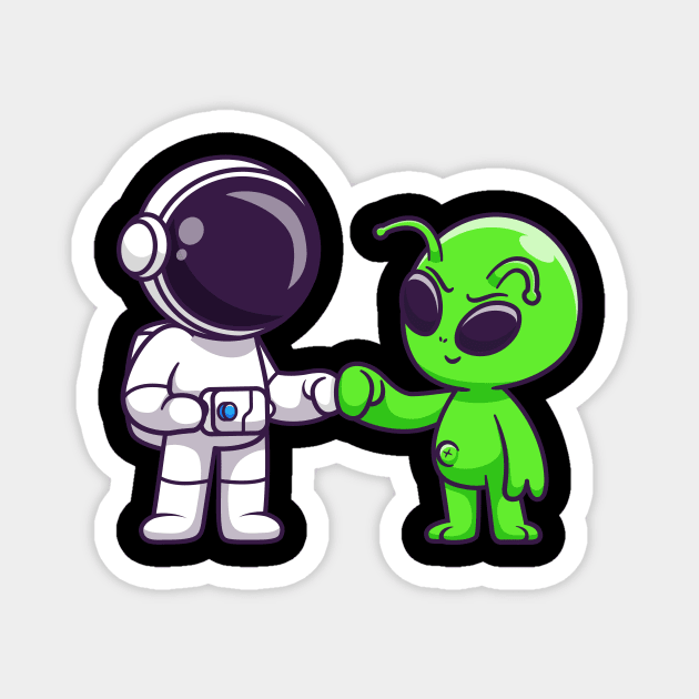 Astronaut With Cute Alien High Fives Cartoon Magnet by Catalyst Labs