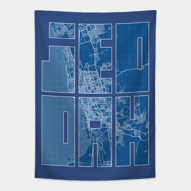 Jeddah, Makkah, Saudi Arabia City Map Typography - Blueprint Tapestry by deMAP Studio