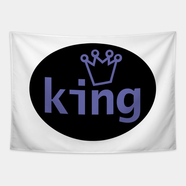 Periwinkle King and Crown on Black Oval Tapestry by ellenhenryart