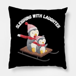 Sleighing with Laughter, winter season Pillow