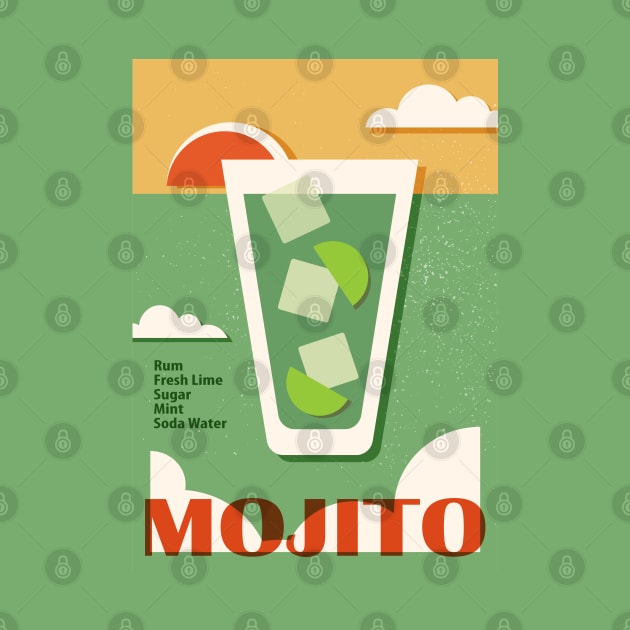 Mojito recipe, Cocktail, Retro 70s, Aesthetic art, Vintage art, Exhibition poster, Mid century modern by KristinityArt