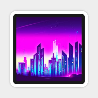 Synthwave city at night Magnet