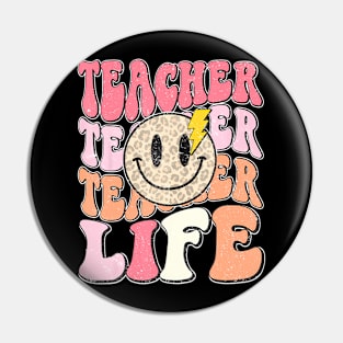 Teacher Life Back To School Groovy Happy First Pin