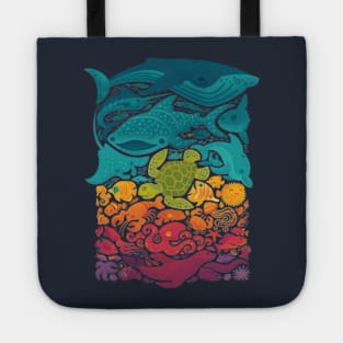 Marine Mosaic: Perfectly Fitting Rectangular Patchwork of Sea Creatures Tote