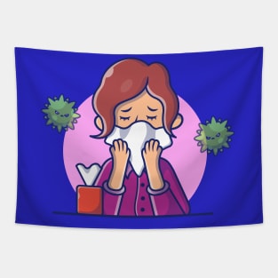 Girl with Fever And Flu Cartoon Tapestry