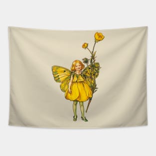 Cute Vintage Cottagecore Yellow Faerie Pixie With Buttercup And Butterfly Wings Tapestry