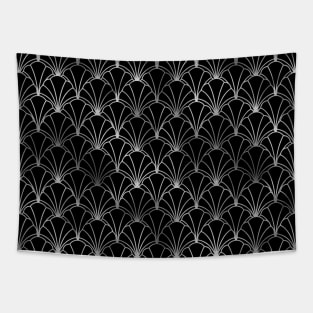 Scallop Shells in Black and Silver Art Deco Vintage Foil Pattern Tapestry