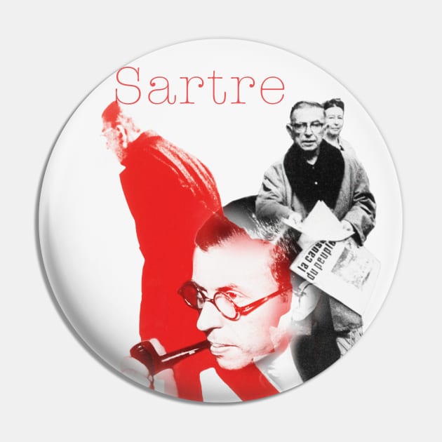 Jean Paul Sartre Collage Portrait Pin by Dez53